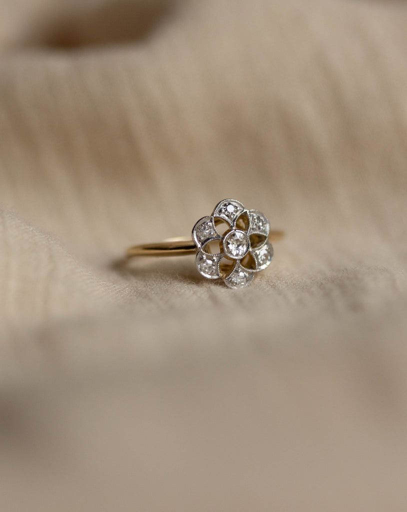 Cecilia Antique 18ct Gold Diamond Daisy Cluster Ring