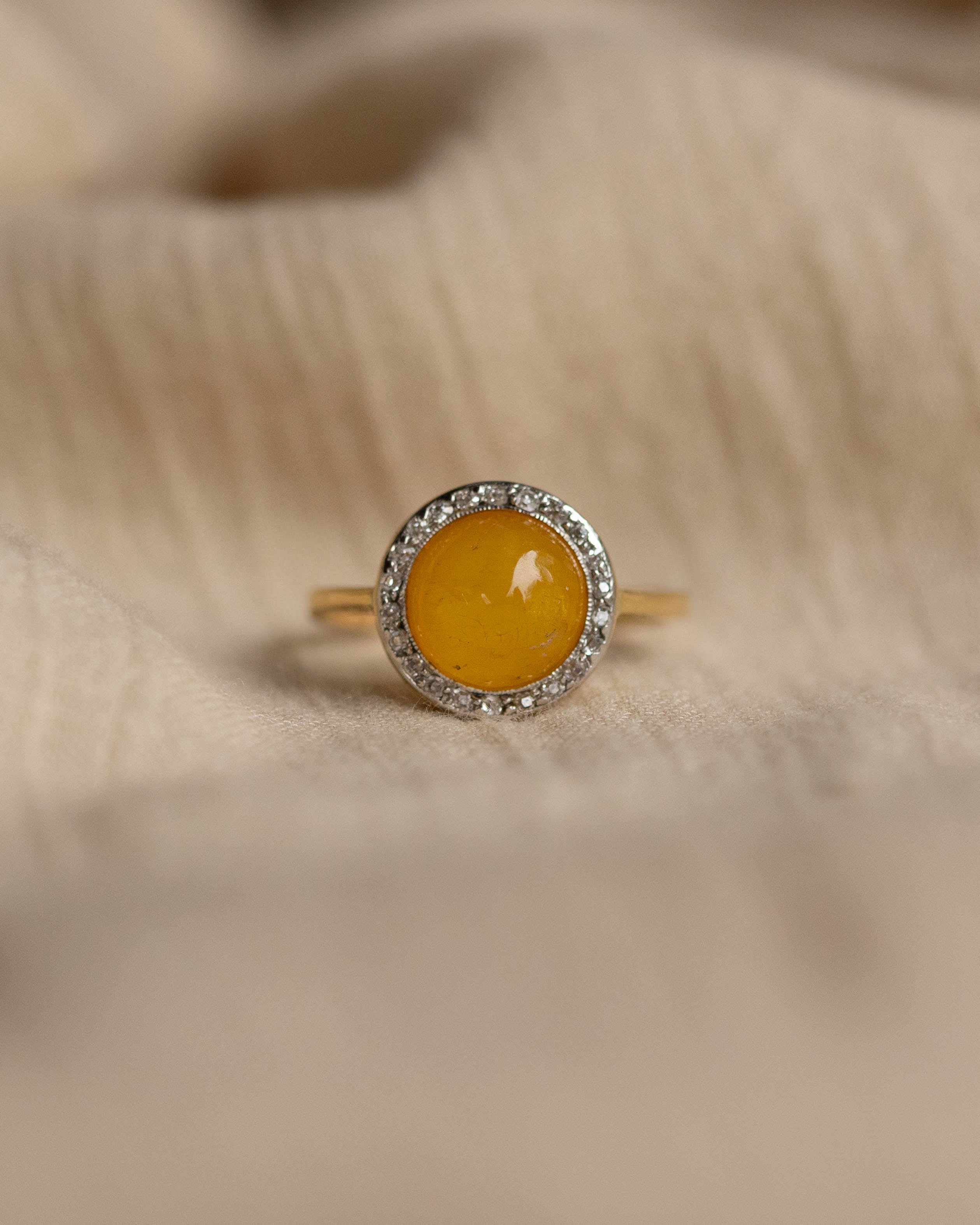 Harriet Antique 18ct Gold Amber & Diamond Cluster Ring