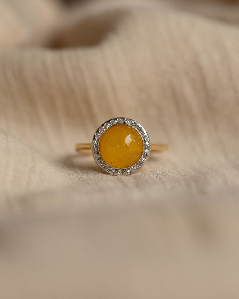 Harriet Antique 18ct Gold Amber & Diamond Cluster Ring