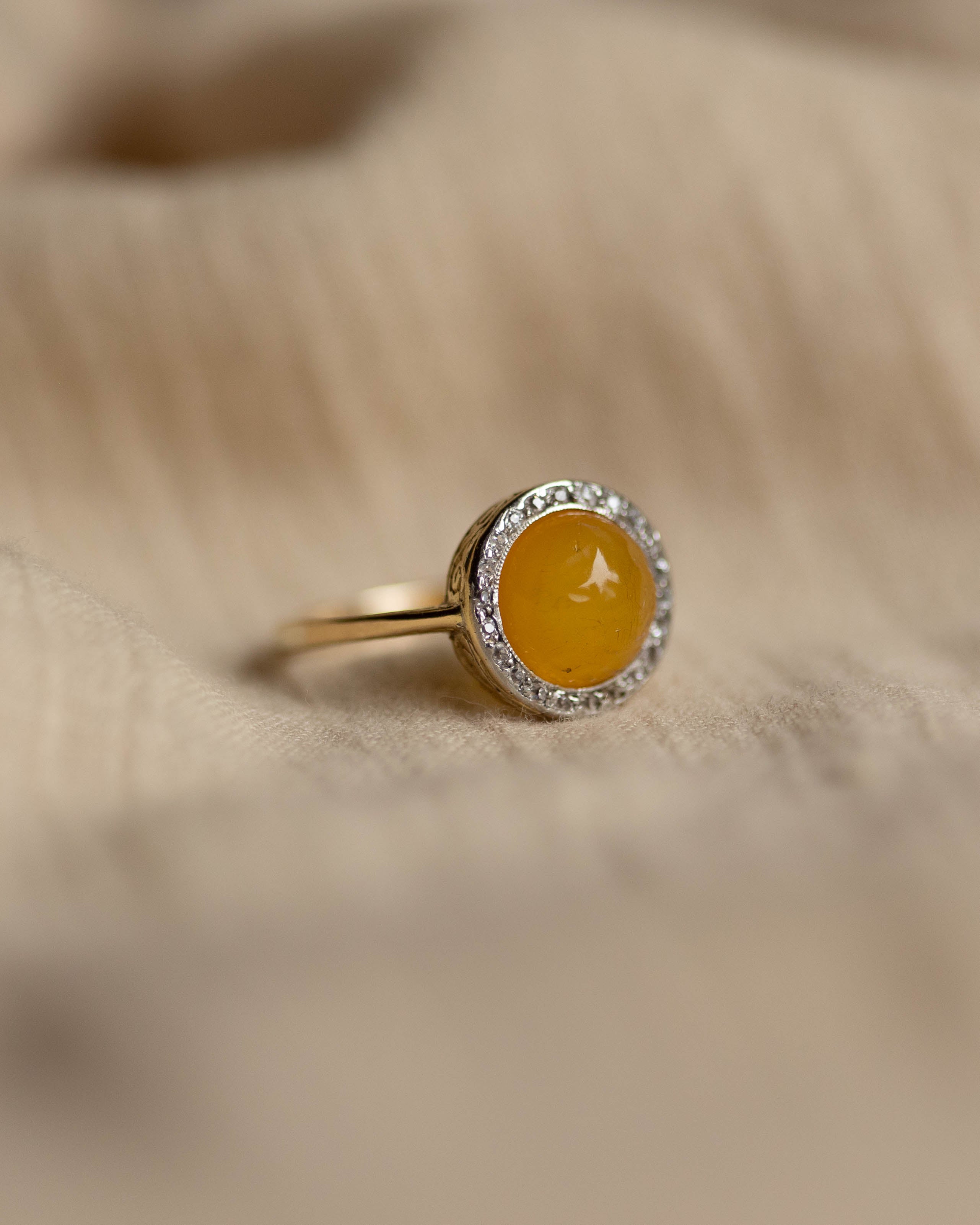 Harriet Antique 18ct Gold Amber & Diamond Cluster Ring