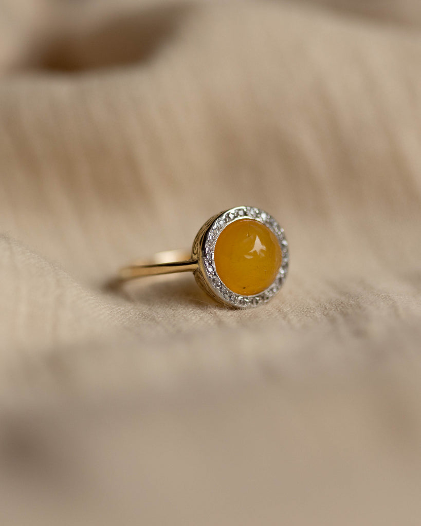 Harriet Antique 18ct Gold Amber & Diamond Cluster Ring