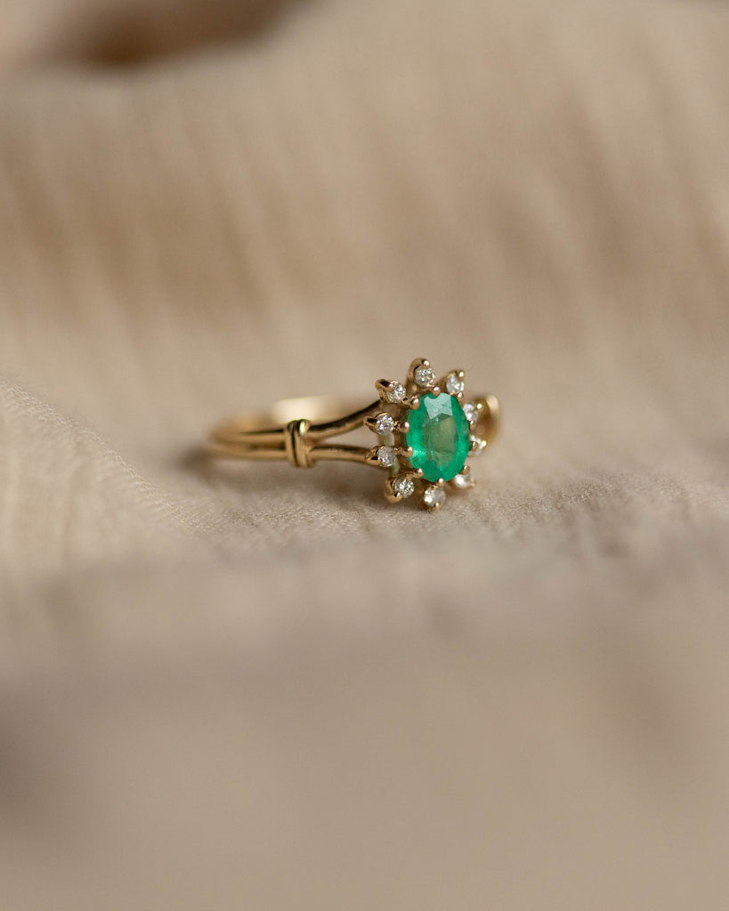 Joyce Vintage 9ct Gold Emerald & Diamond Cluster Ring