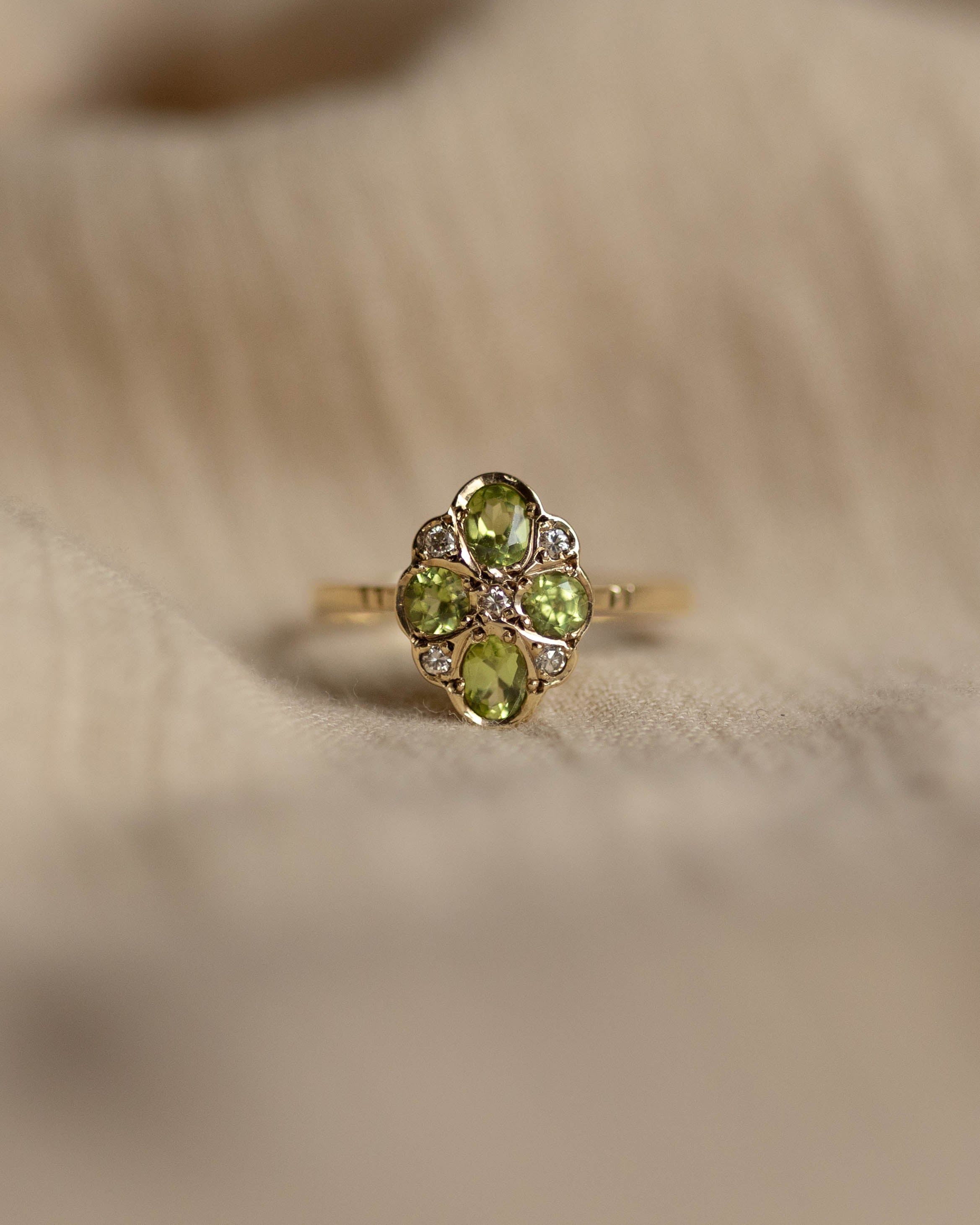 Patience Vintage 9ct Gold Peridot & Diamond Cluster Ring