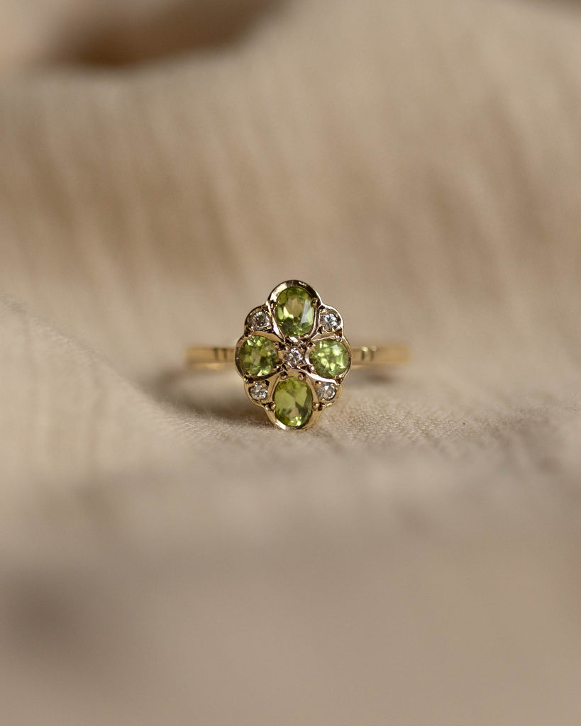 Patience Vintage 9ct Gold Peridot & Diamond Cluster Ring