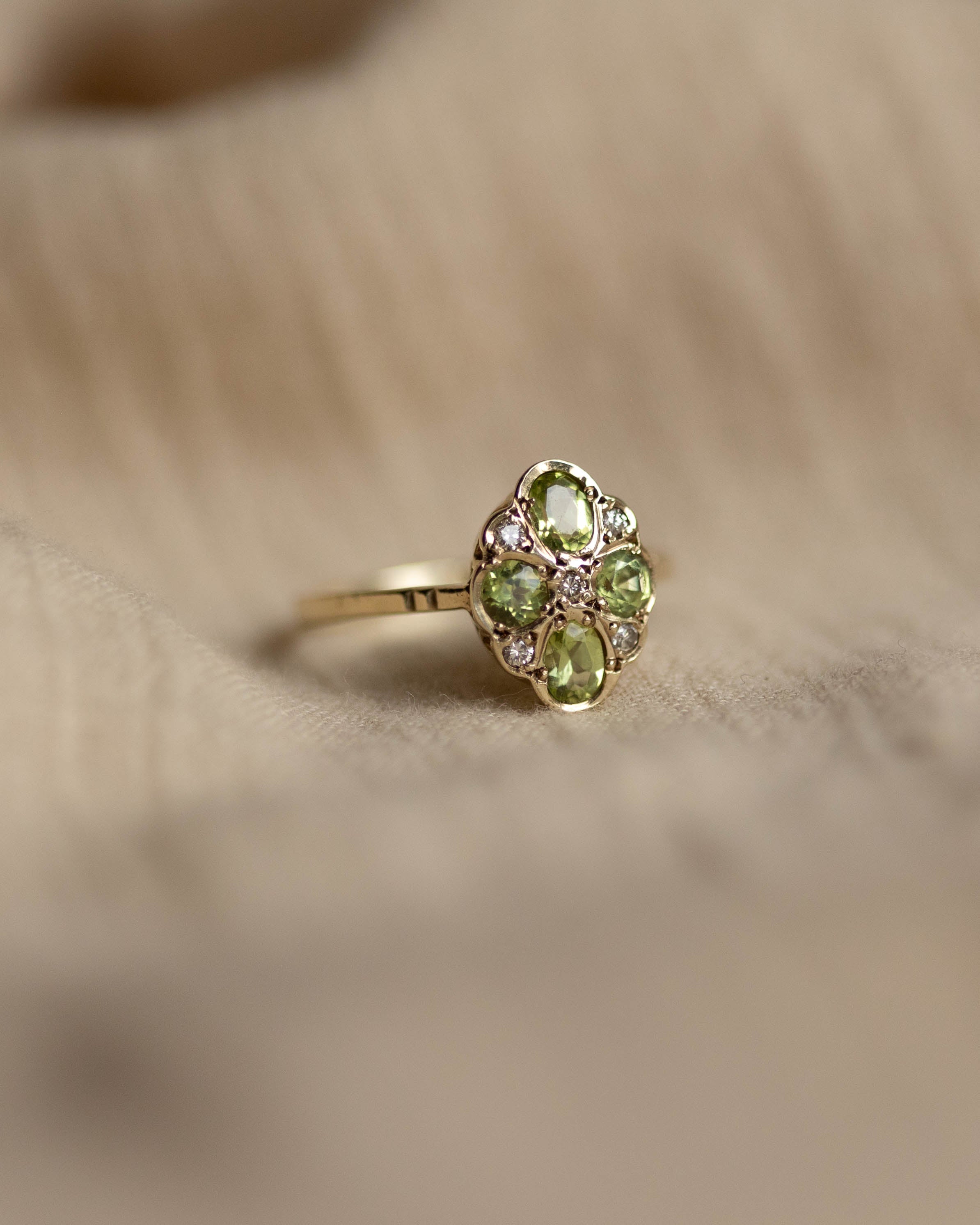 Patience Vintage 9ct Gold Peridot & Diamond Cluster Ring
