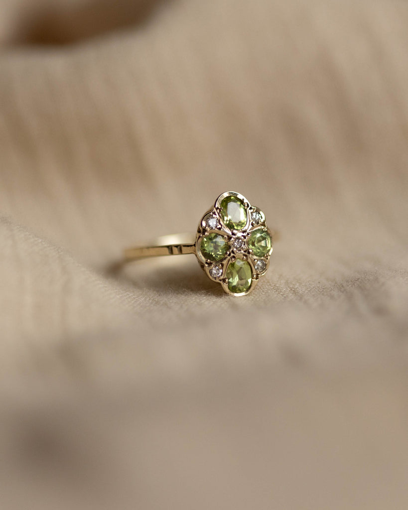 Patience Vintage 9ct Gold Peridot & Diamond Cluster Ring