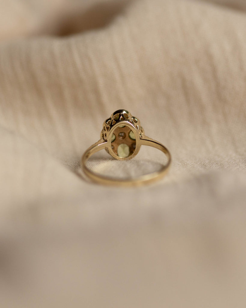 Patience Vintage 9ct Gold Peridot & Diamond Cluster Ring