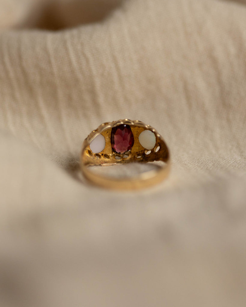 Phillis 1906 Antique 18ct Gold Garnet, Opal & Diamond Ring