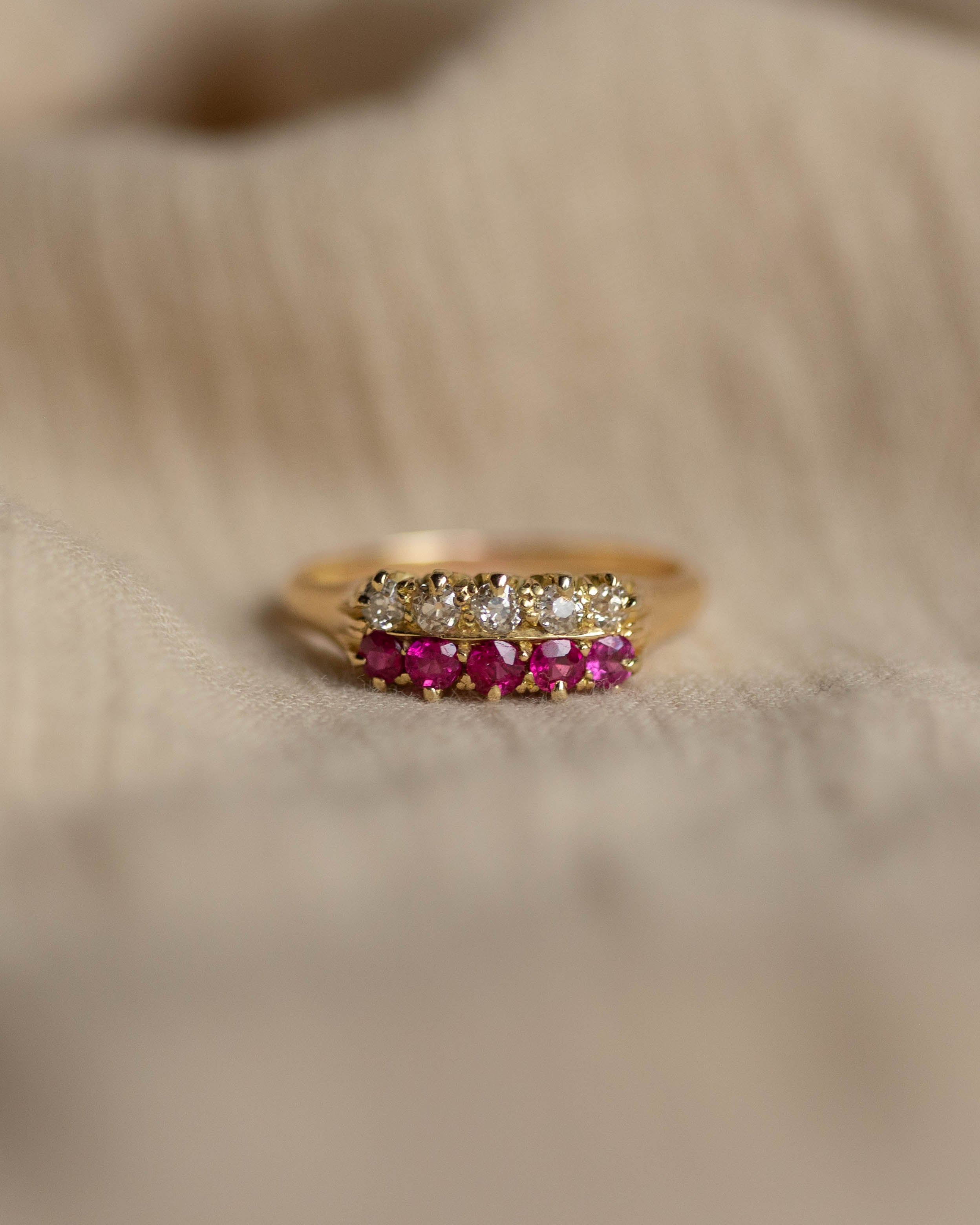Genevieve Antique 18ct Gold Ruby & Diamond Ten Stone Ring