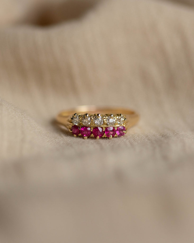 Genevieve Antique 18ct Gold Ruby & Diamond Ten Stone Ring