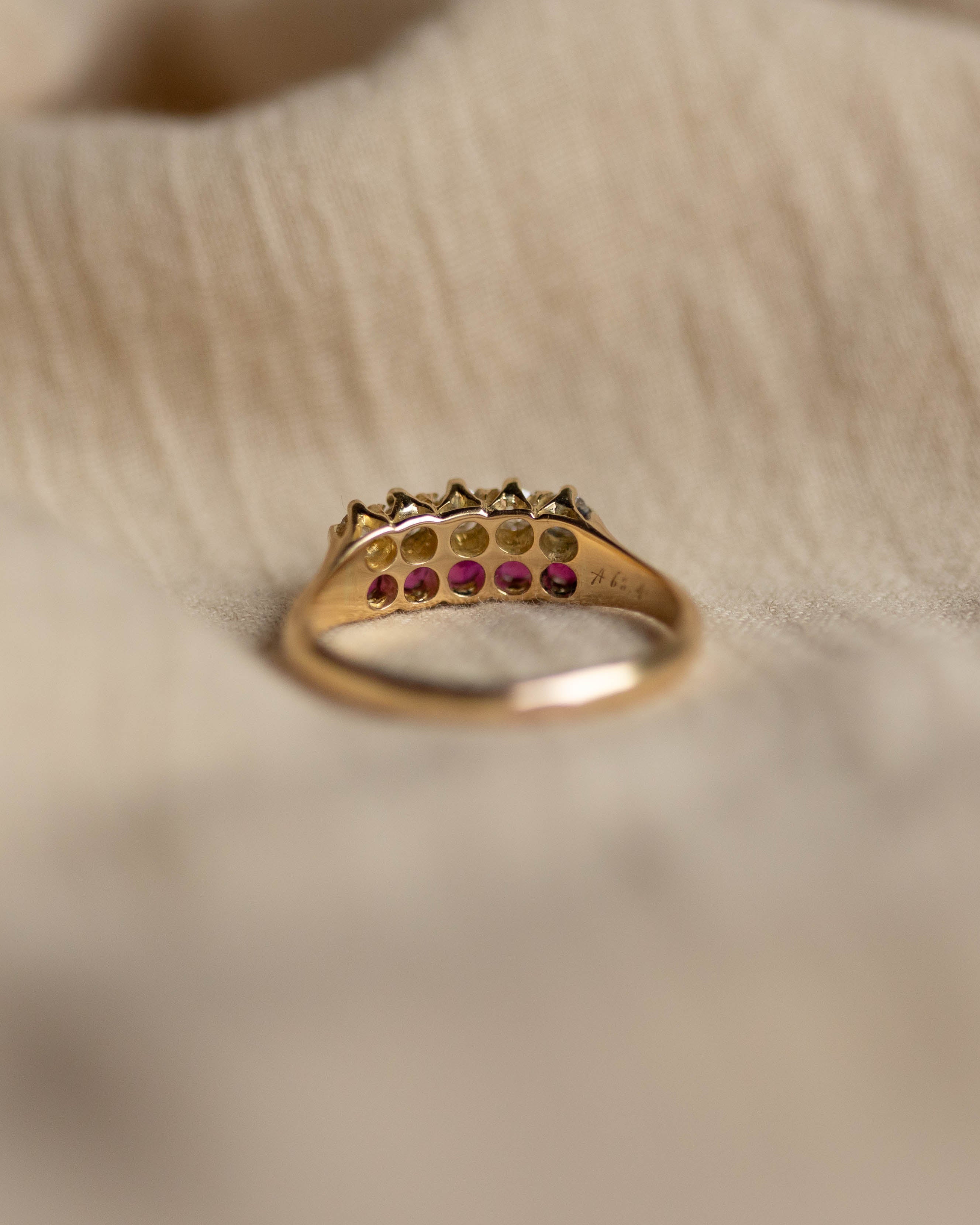 Genevieve Antique 18ct Gold Ruby & Diamond Ten Stone Ring