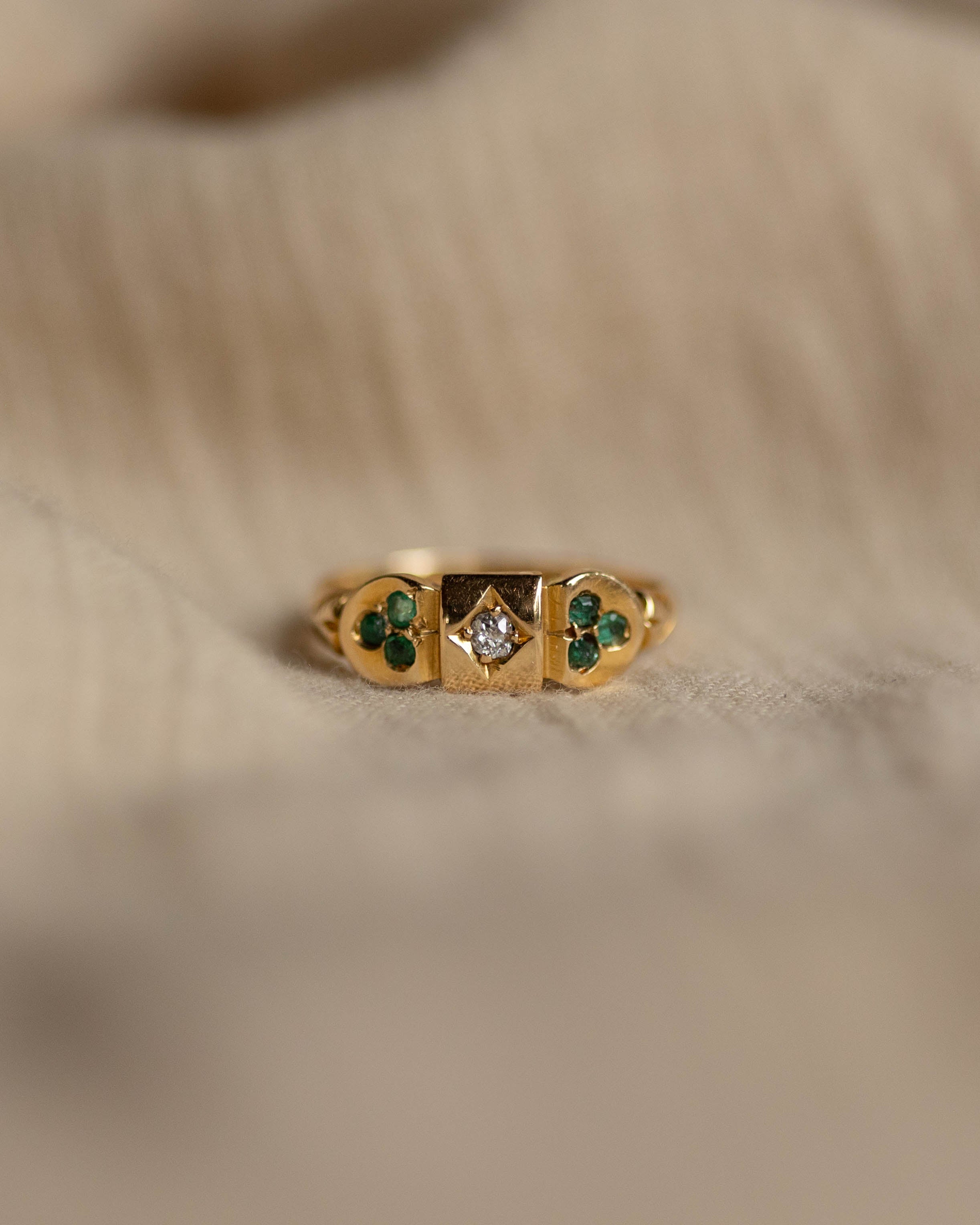 Portia Antique 18ct Gold Emerald & Diamond Shamrock Ring