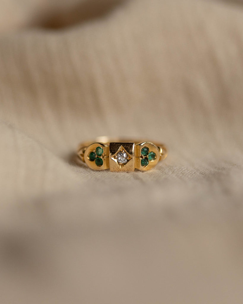 Portia Antique 18ct Gold Emerald & Diamond Shamrock Ring