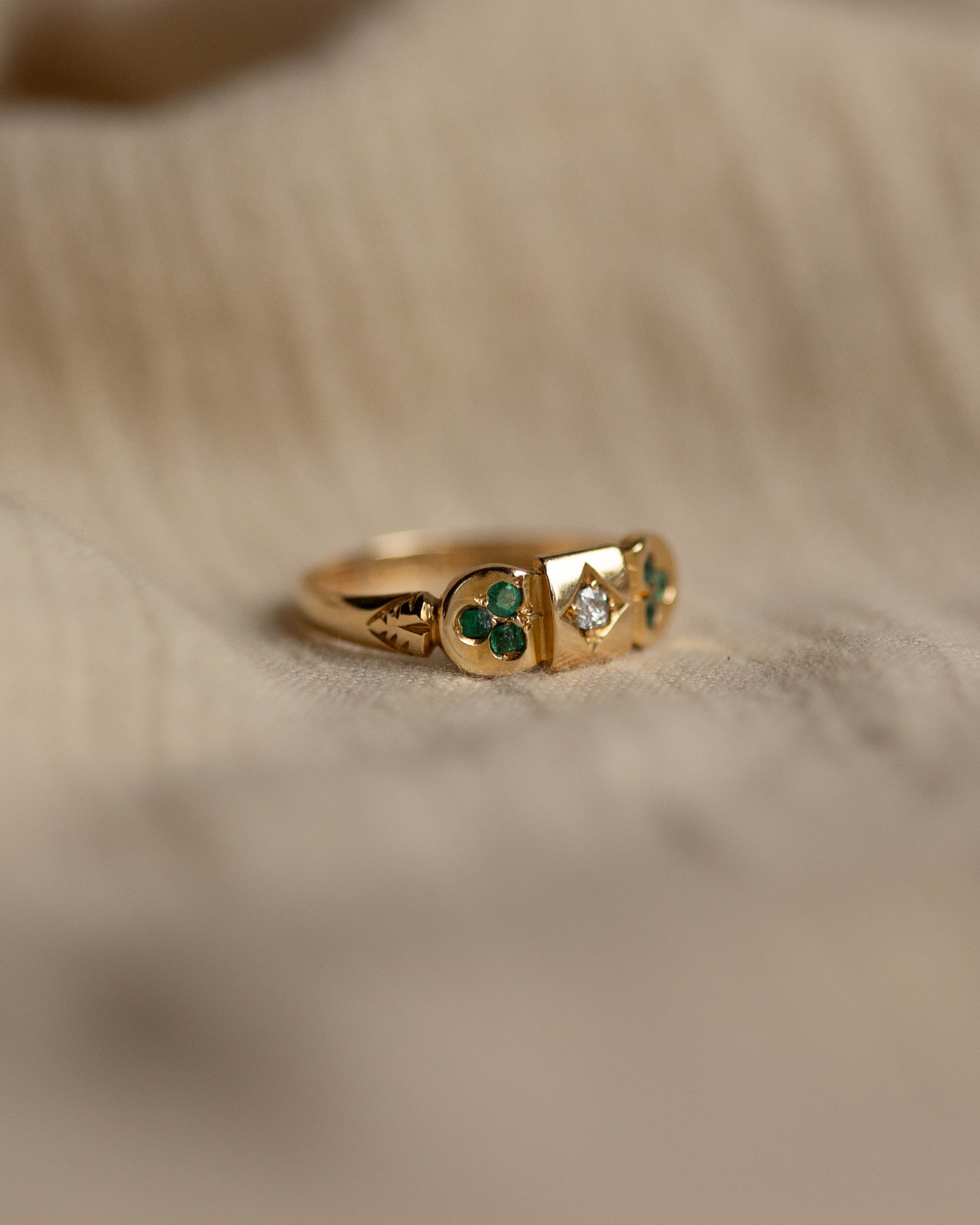 Portia Antique 18ct Gold Emerald & Diamond Shamrock Ring