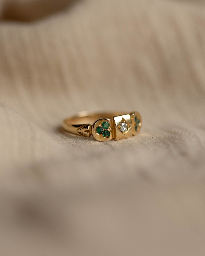 Portia Antique 18ct Gold Emerald & Diamond Shamrock Ring