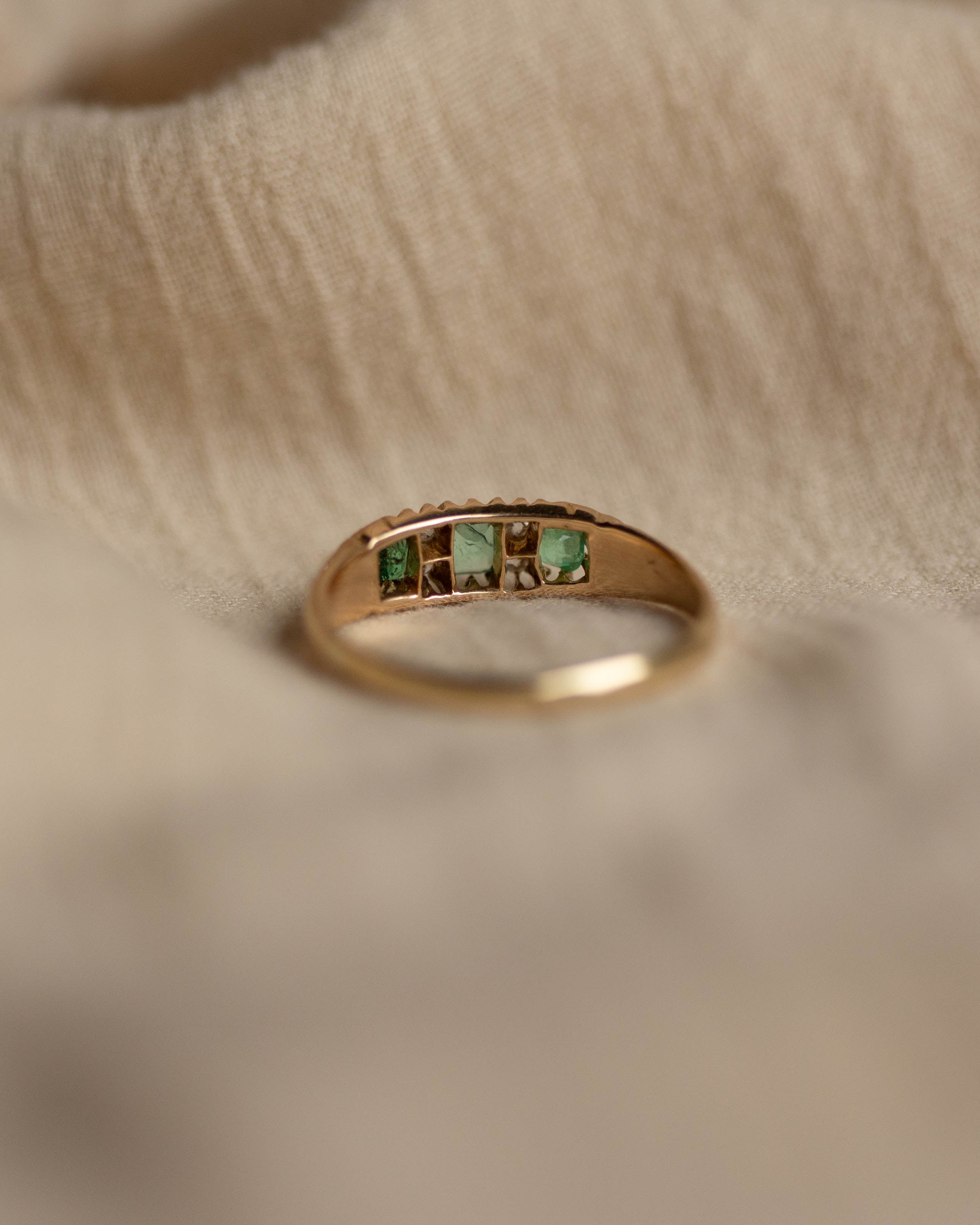 Verity Antique 18ct Gold Emerald & Diamond Seven Stone Ring