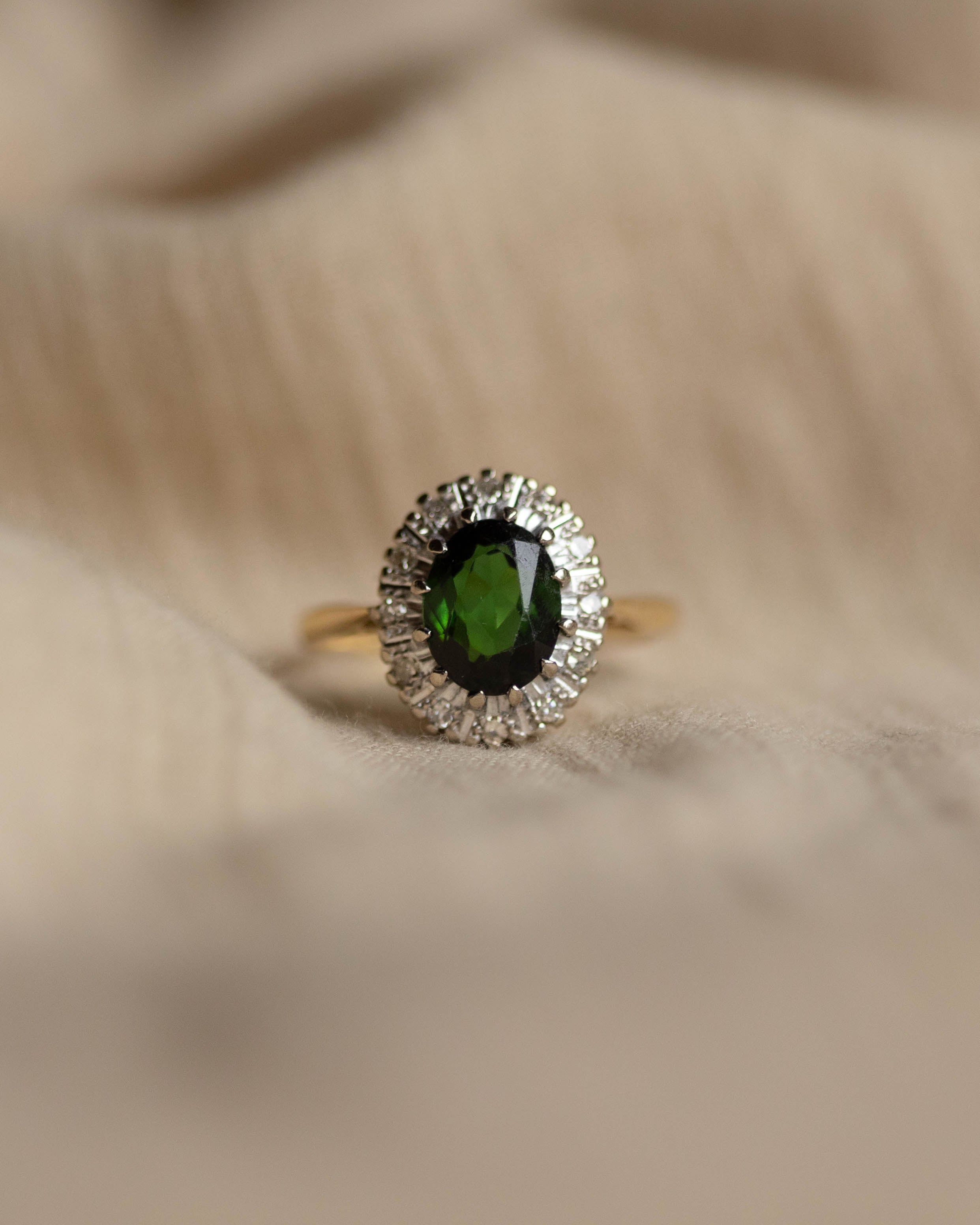 Marian Vintage 18ct Gold Tourmaline & Diamond Cluster Ring