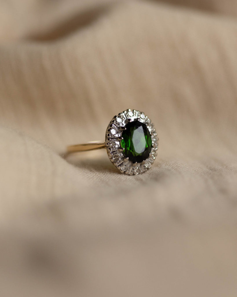 Marian Vintage 18ct Gold Tourmaline & Diamond Cluster Ring