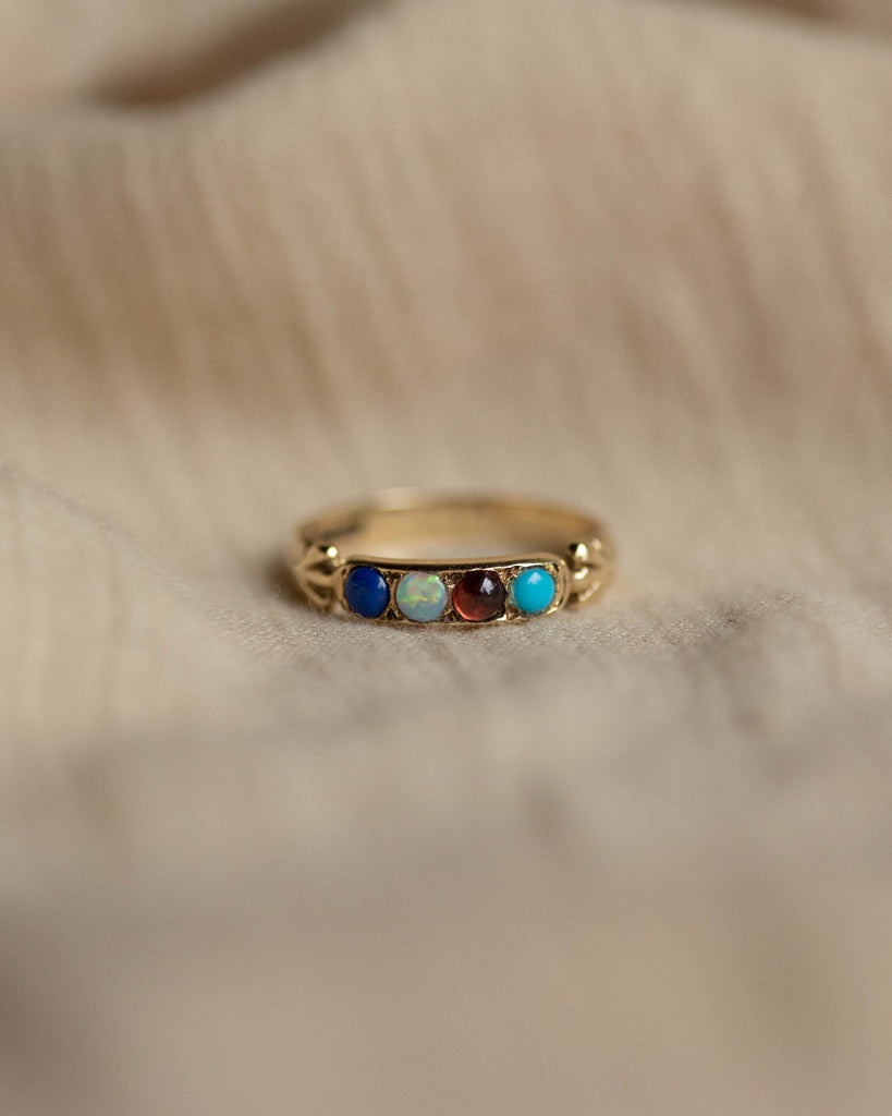 Mirah Vintage 9ct Gold Lapis, Opal, Garnet & Turquoise Four Stone Ring
