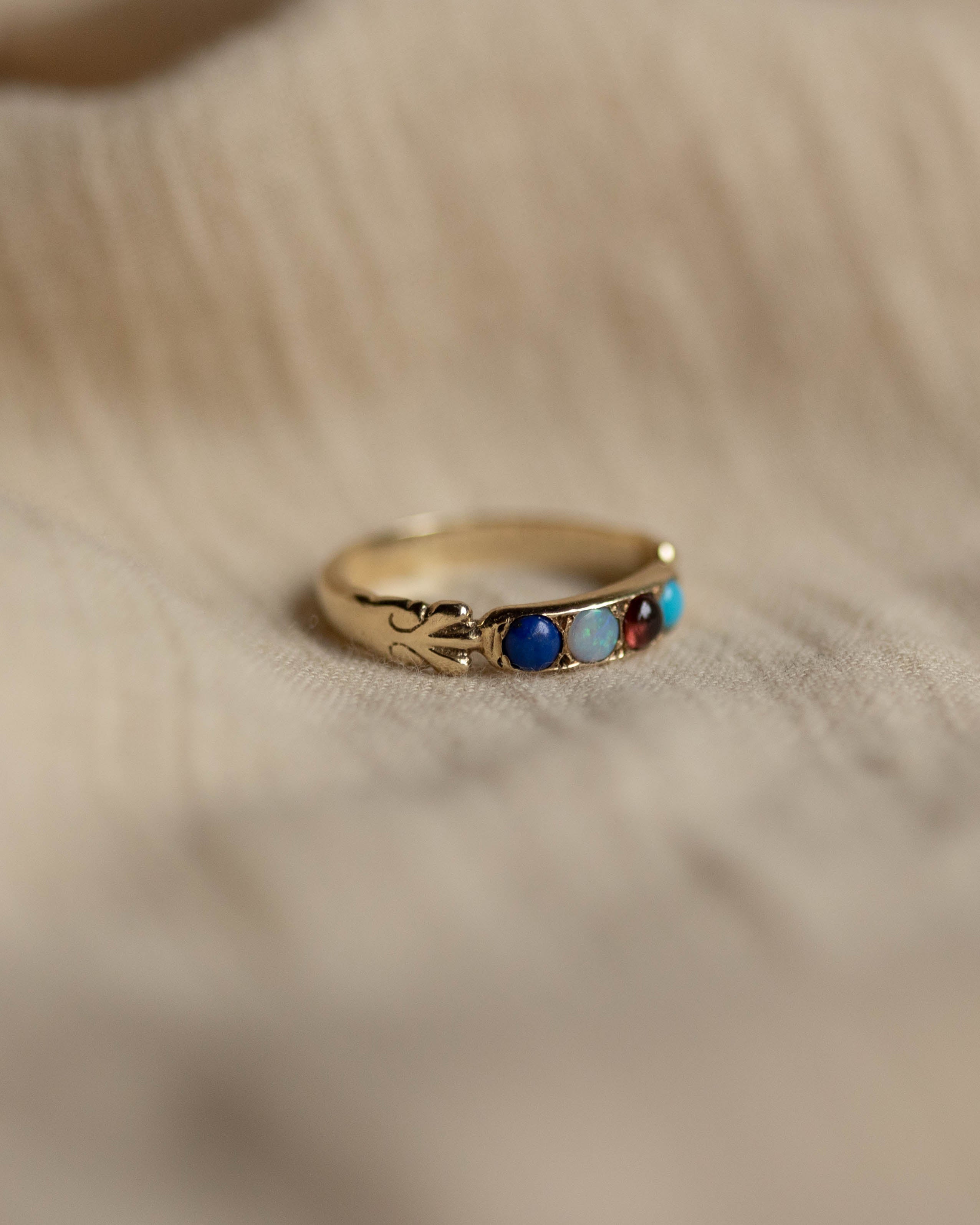 Mirah Vintage 9ct Gold Lapis, Opal, Garnet & Turquoise Four Stone Ring