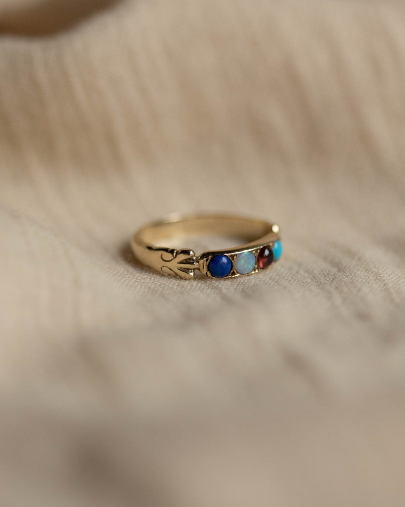 Mirah Vintage 9ct Gold Lapis, Opal, Garnet & Turquoise Four Stone Ring