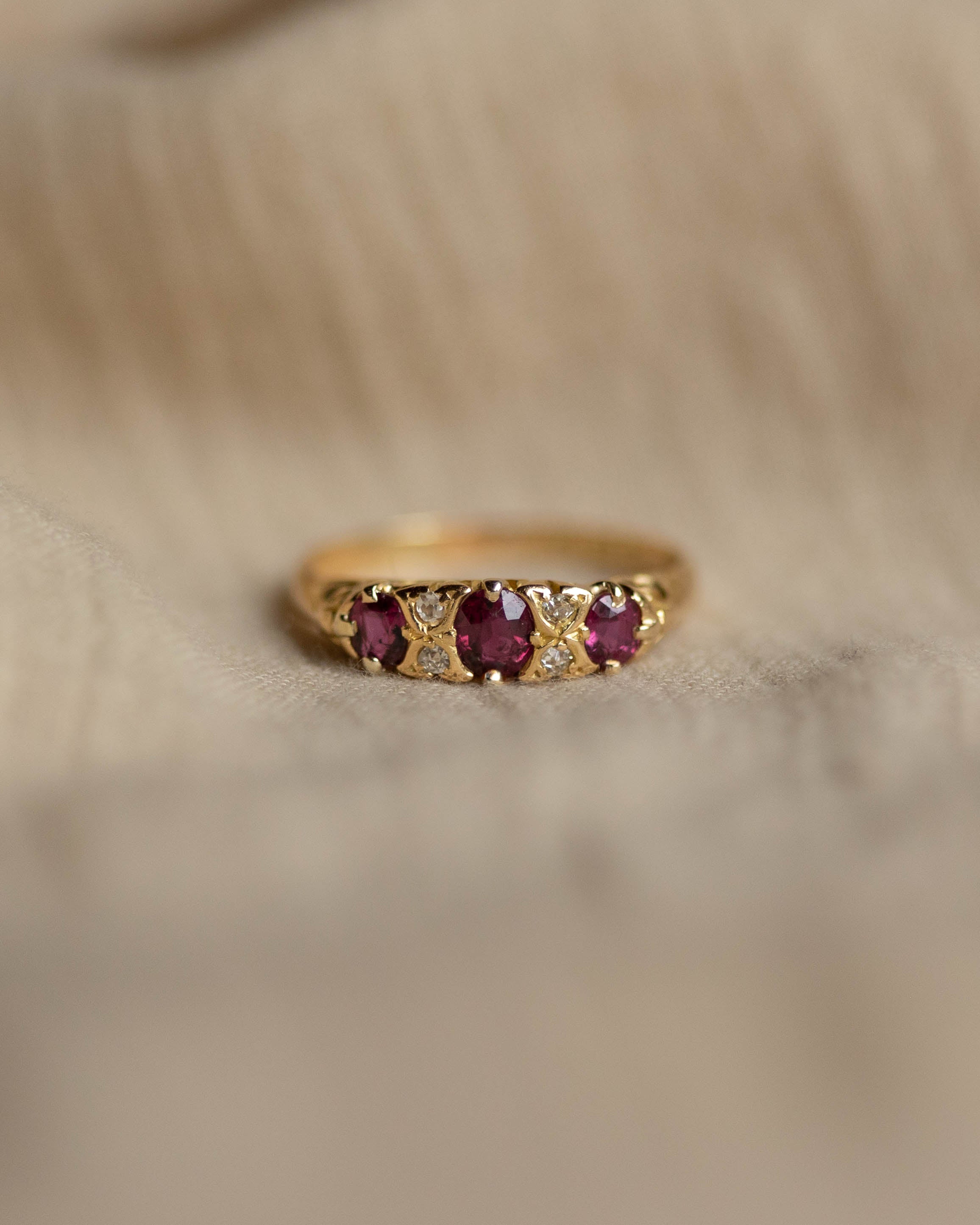 Image of Celia Antique 18ct Gold Ruby & Diamond Seven Stone Ring