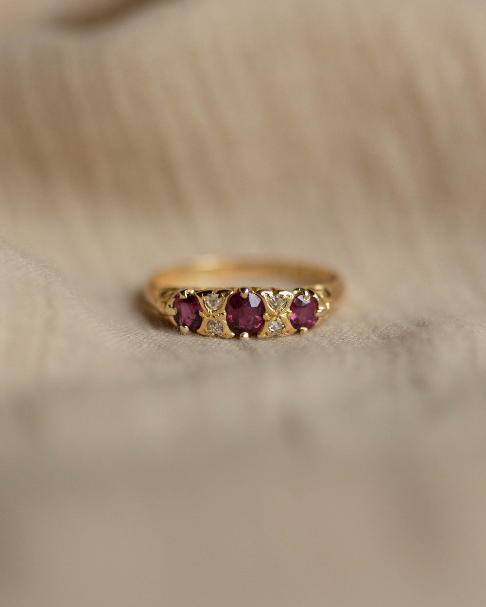 Celia Antique 18ct Gold Ruby & Diamond Seven Stone Ring