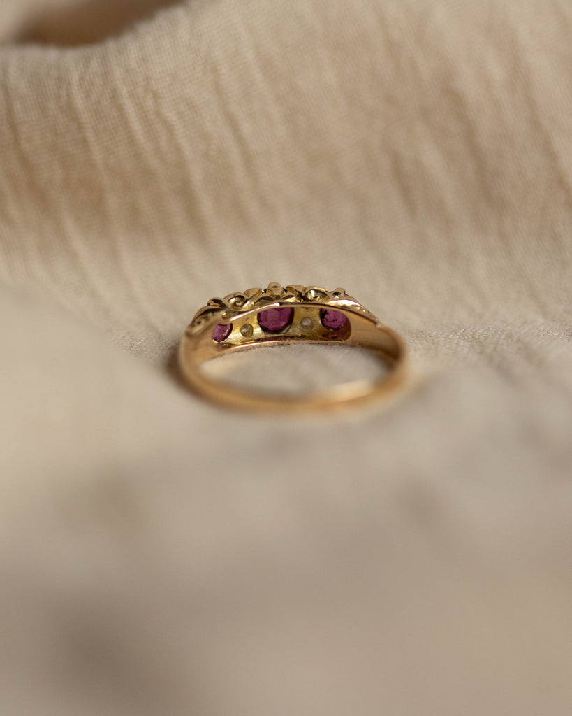 Celia Antique 18ct Gold Ruby & Diamond Seven Stone Ring