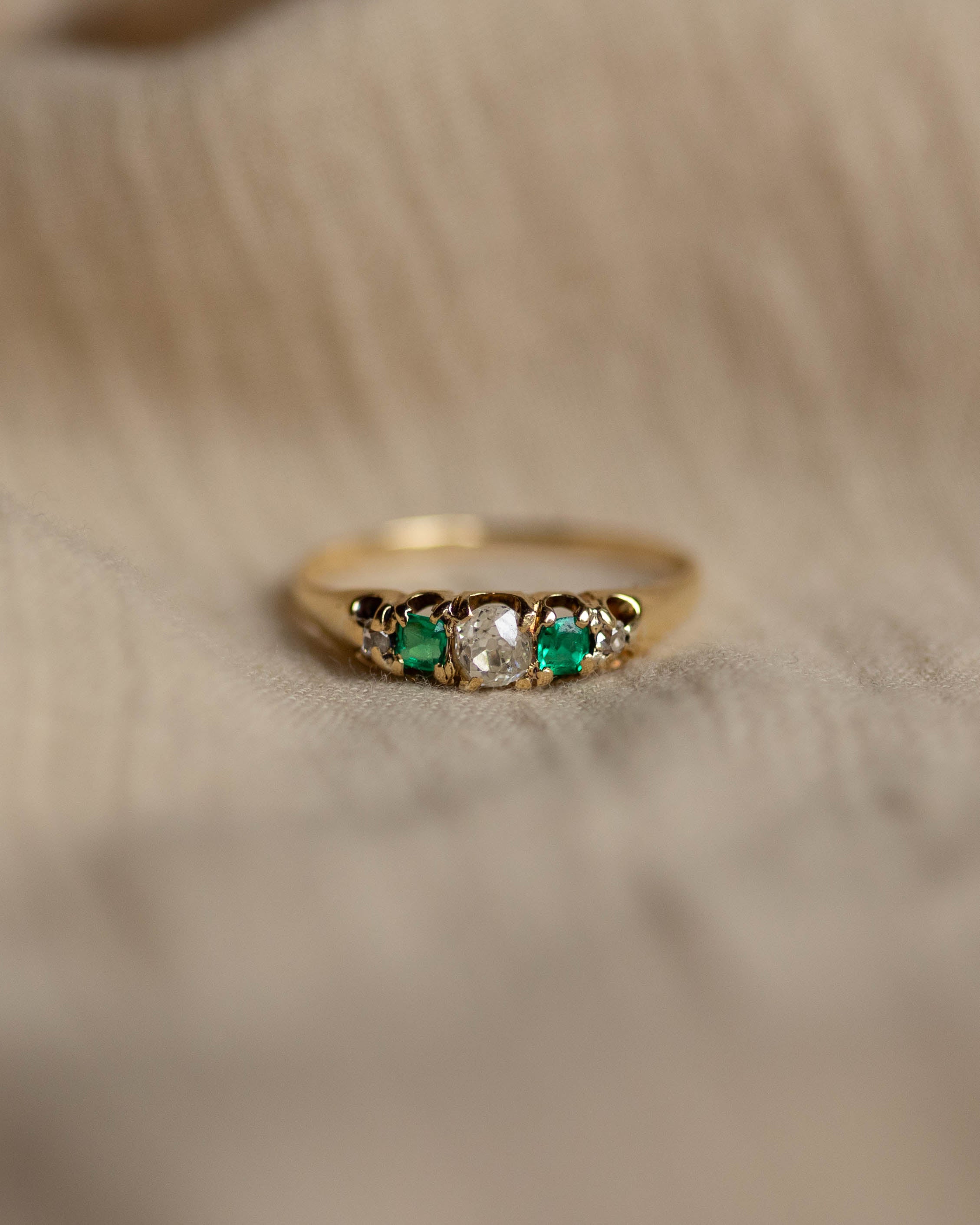 Image of Augusta Antique 18ct Gold Emerald & Diamond Five Stone Ring