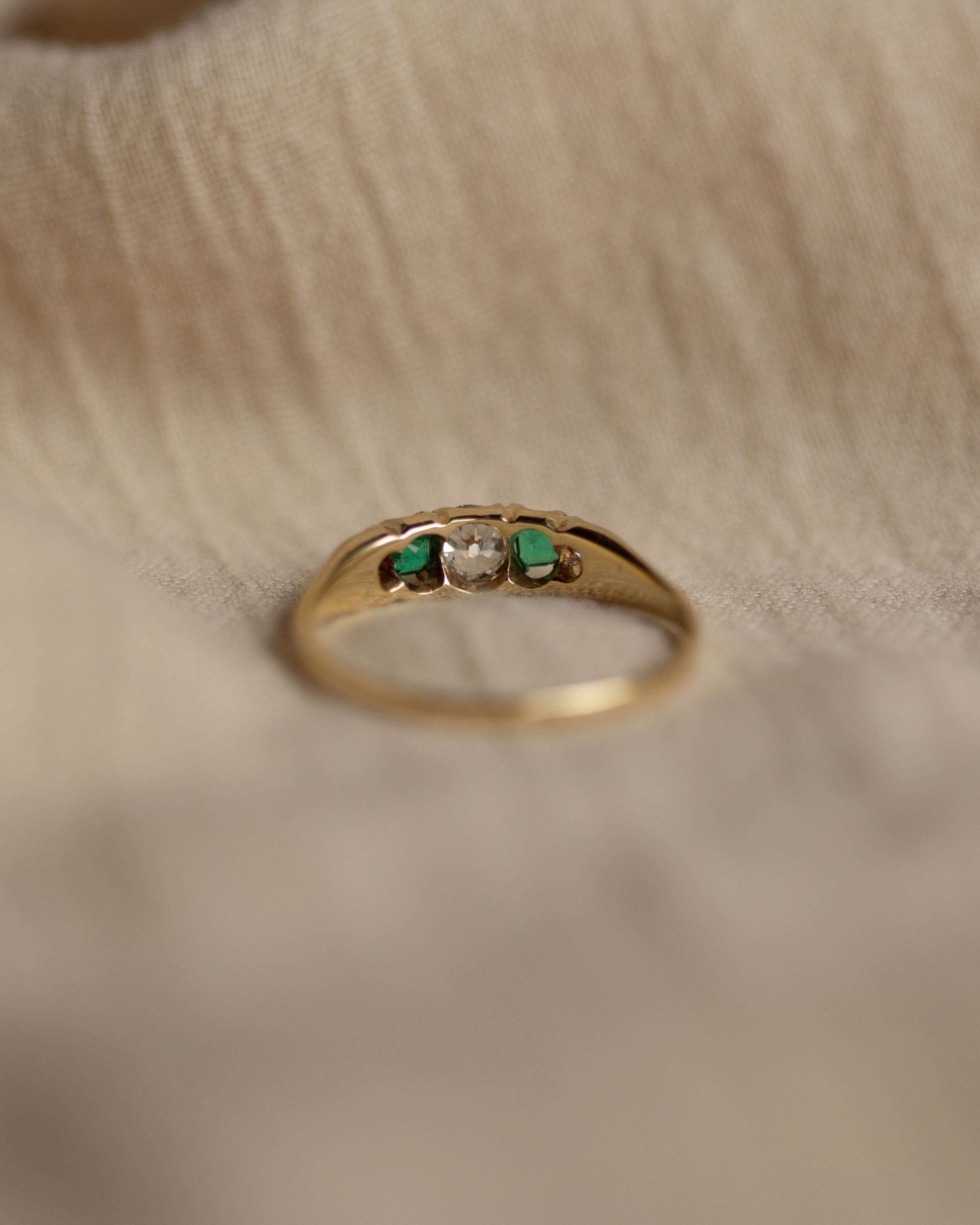 Augusta Antique 18ct Gold Emerald & Diamond Five Stone Ring