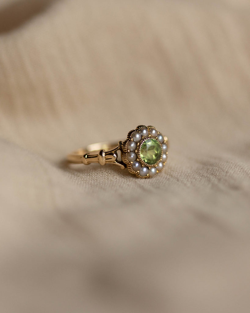 Annaliese Vintage 18ct Gold Peridot & Pearl Cluster Ring