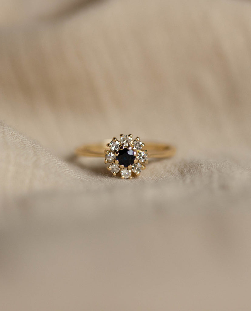 Ines 1982 Vintage 9ct Gold Sapphire & Diamond Cluster Ring