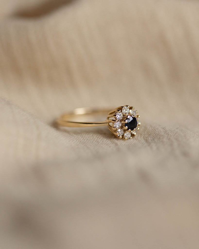 Ines 1982 Vintage 9ct Gold Sapphire & Diamond Cluster Ring