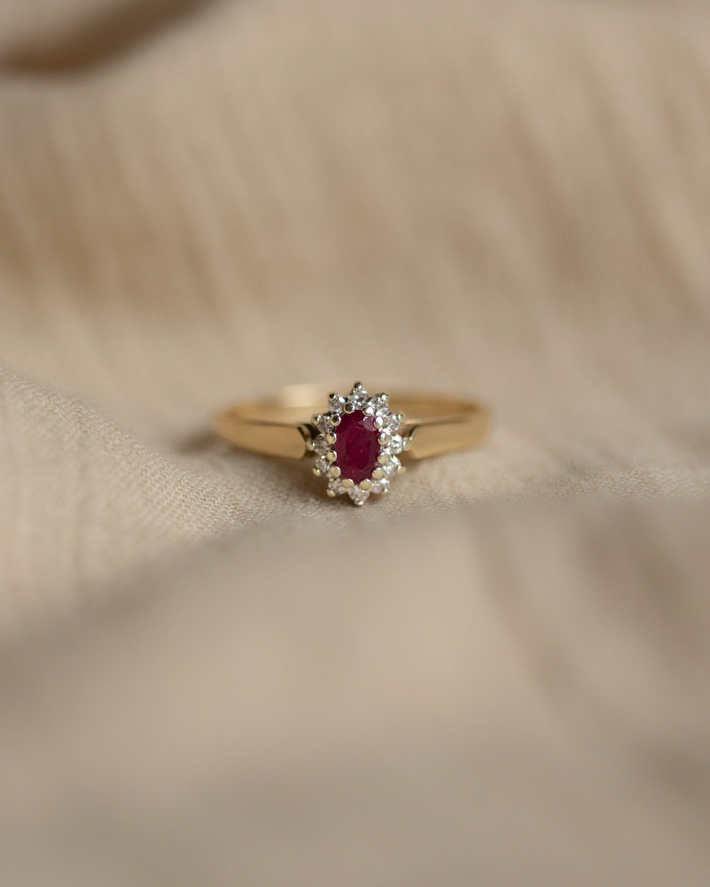 Julia 1988 Vintage 9ct Gold Ruby & Diamond Cluster Ring