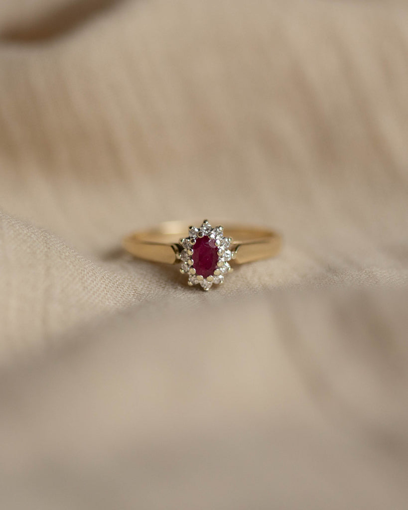 Julia 1988 Vintage 9ct Gold Ruby & Diamond Cluster Ring