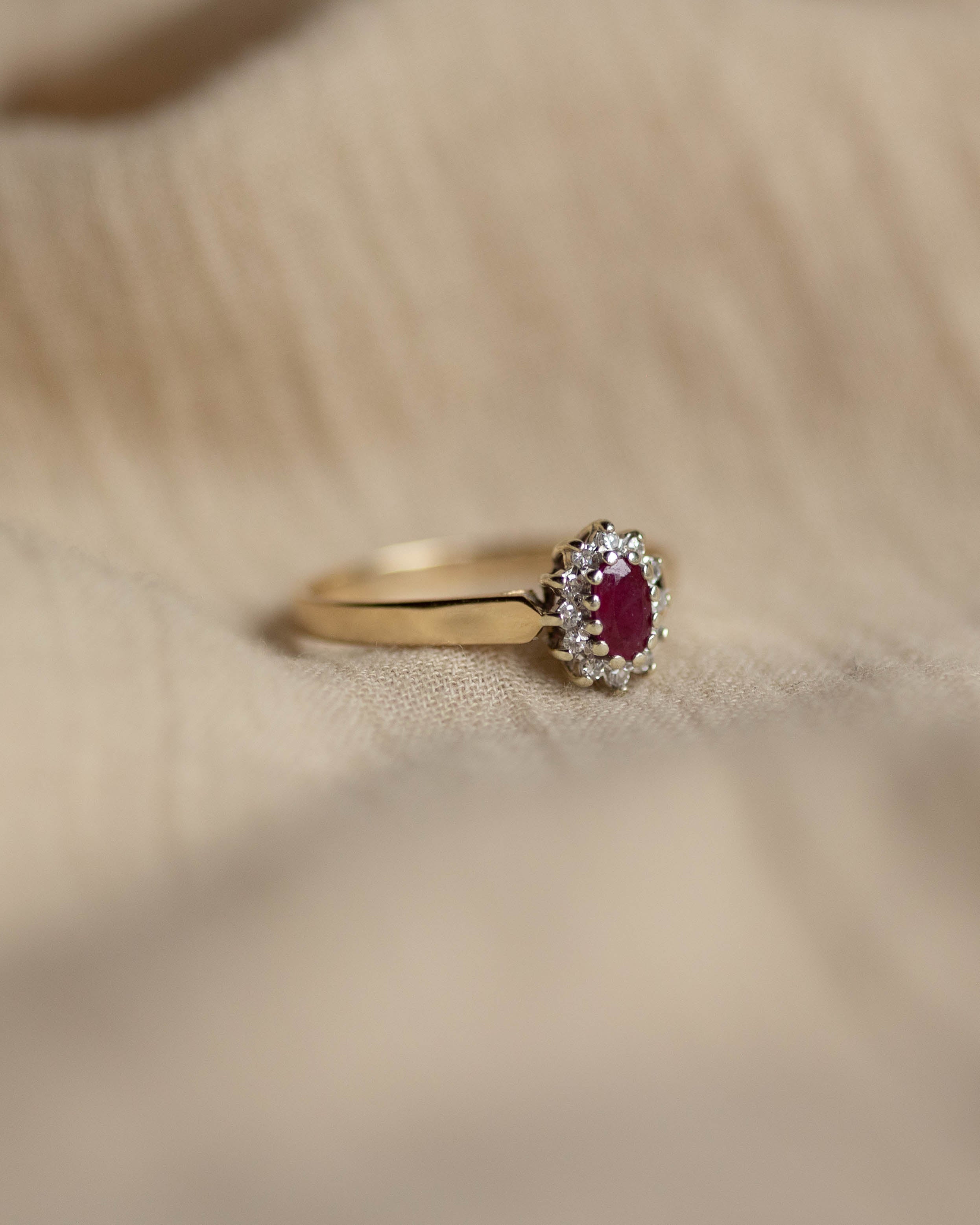 Julia 1988 Vintage 9ct Gold Ruby & Diamond Cluster Ring