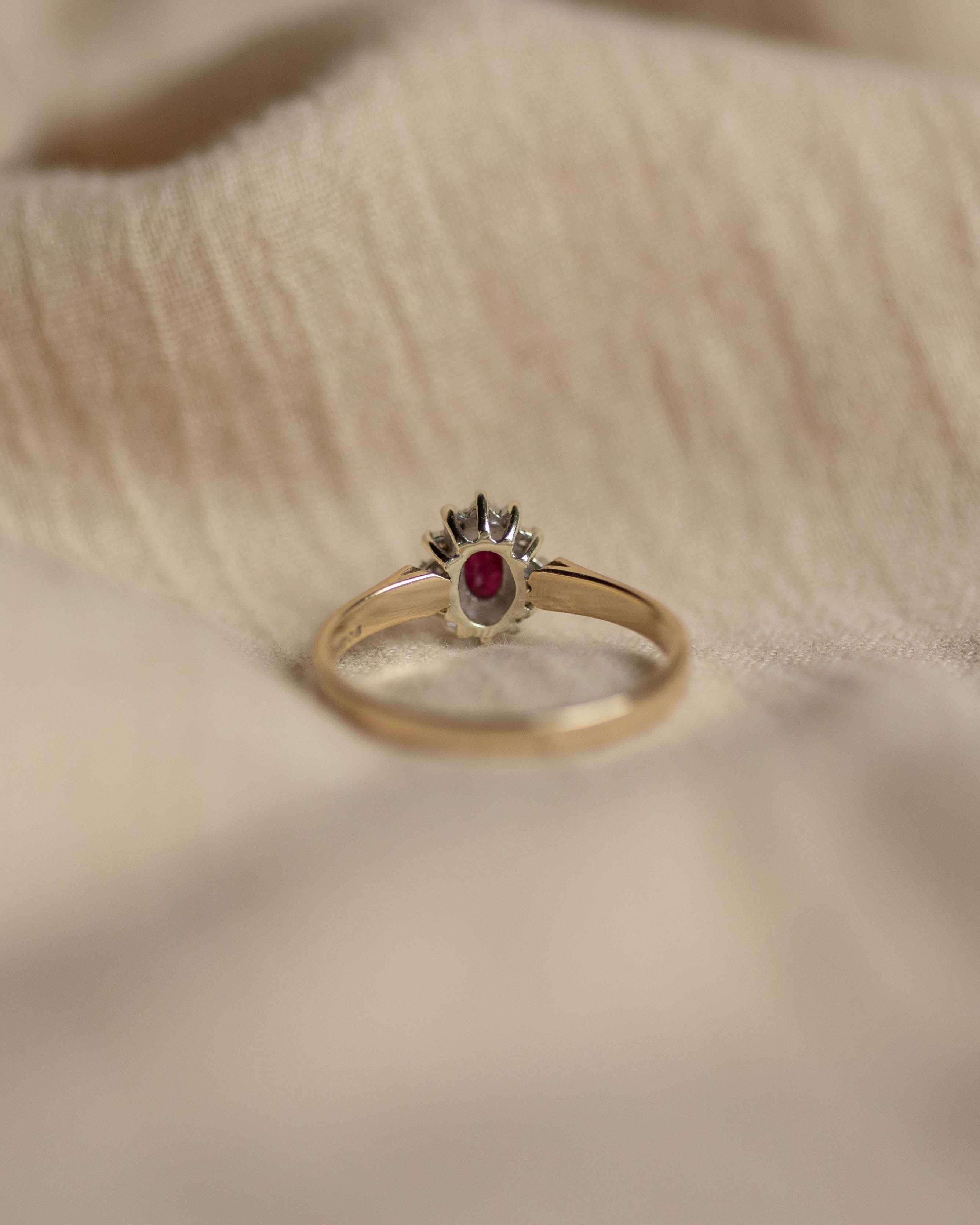 Julia 1988 Vintage 9ct Gold Ruby & Diamond Cluster Ring