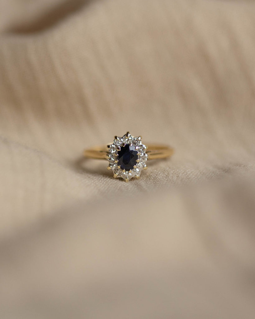 Leonie 1981 Vintage 9ct Gold Sapphire & Diamond Cluster Ring