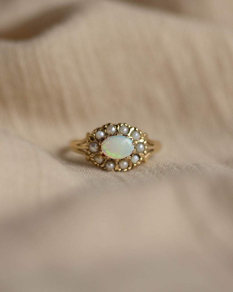 Edith 1970 Vintage 9ct Gold Opal & Pearl Cluster Ring