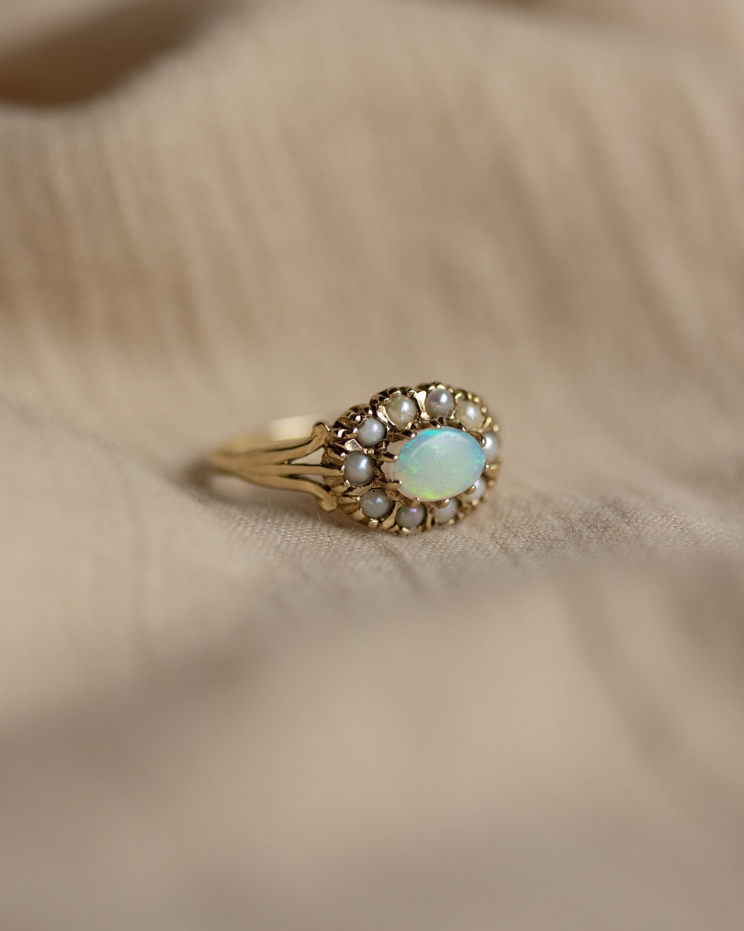 Edith 1970 Vintage 9ct Gold Opal & Pearl Cluster Ring