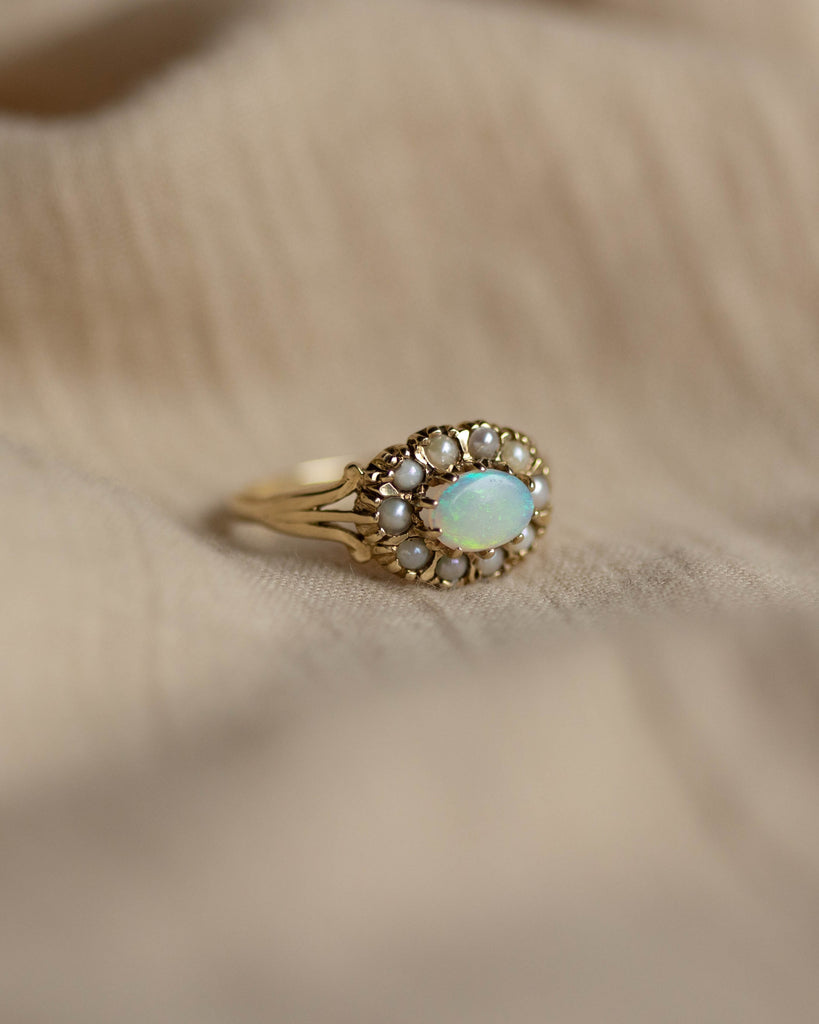 Edith 1970 Vintage 9ct Gold Opal & Pearl Cluster Ring