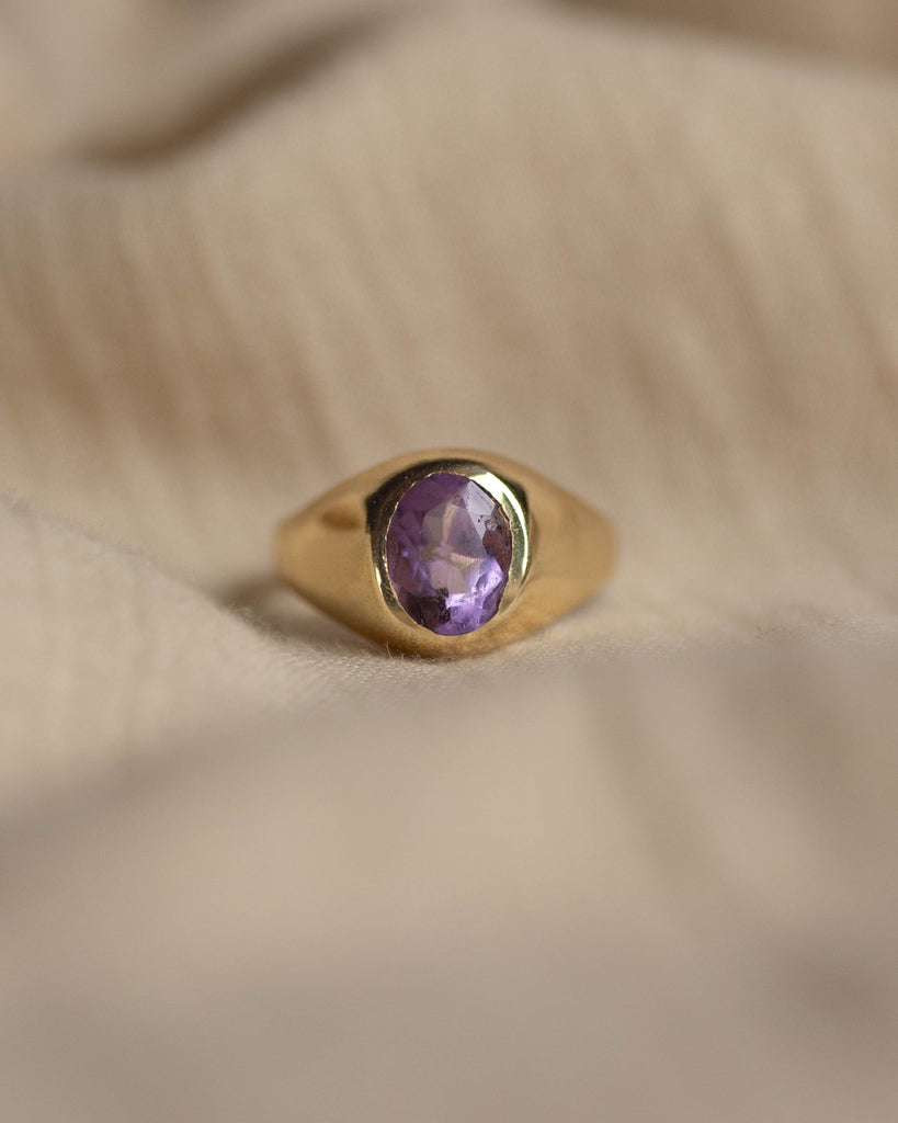 Marise 1970 Vintage 9ct Gold Amethyst Single Stone Signet Ring