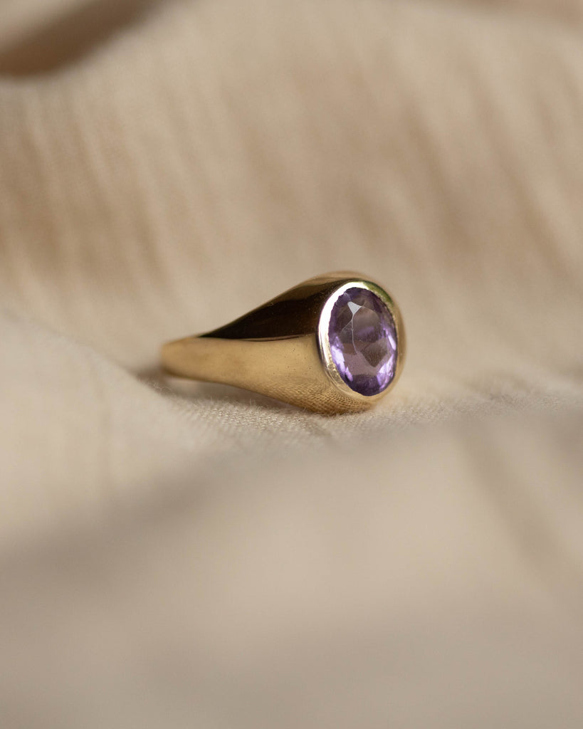 Marise 1970 Vintage 9ct Gold Amethyst Single Stone Signet Ring