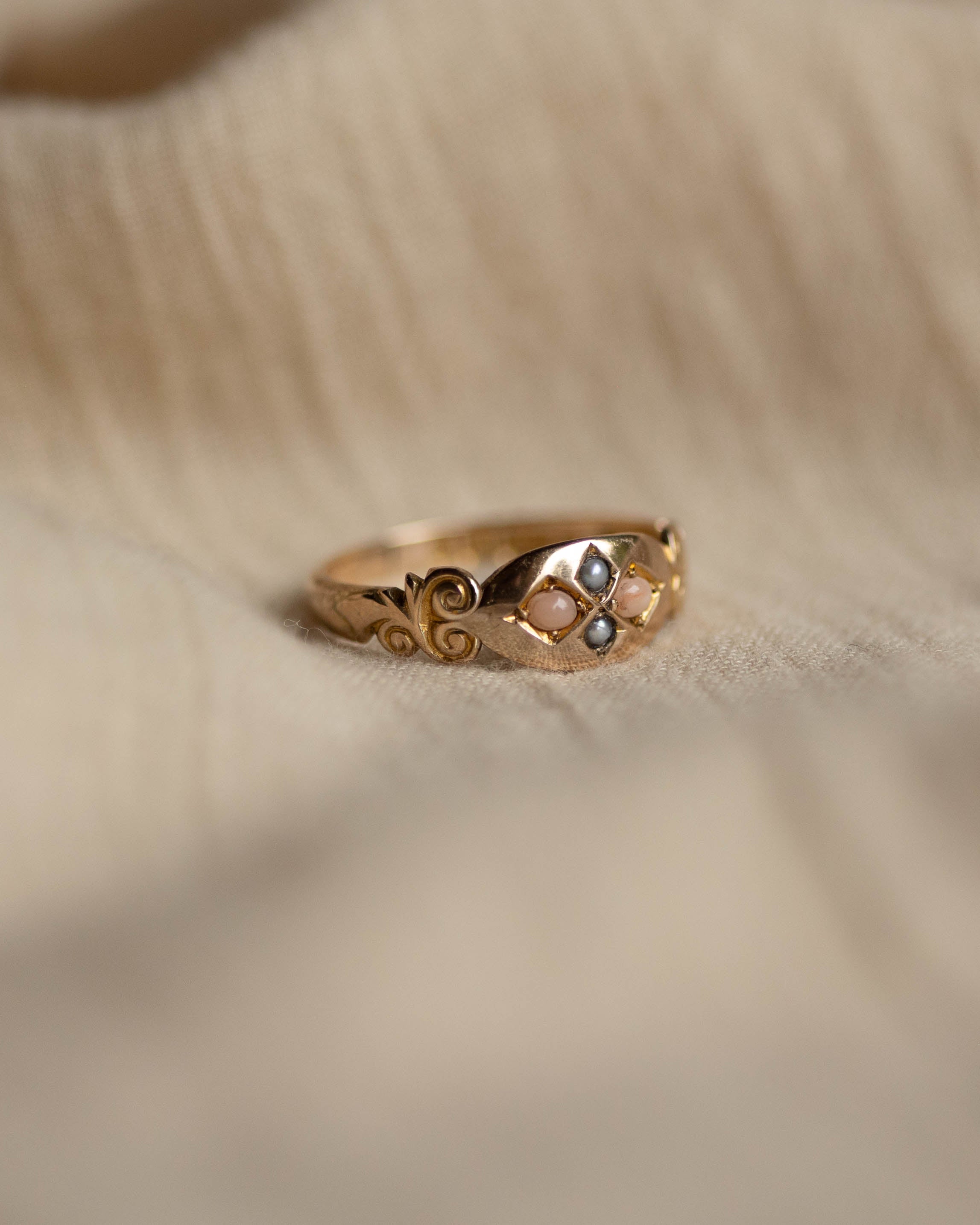 Caitlin 1901 Antique 9ct Gold Coral & Pearl Four Stone Ring