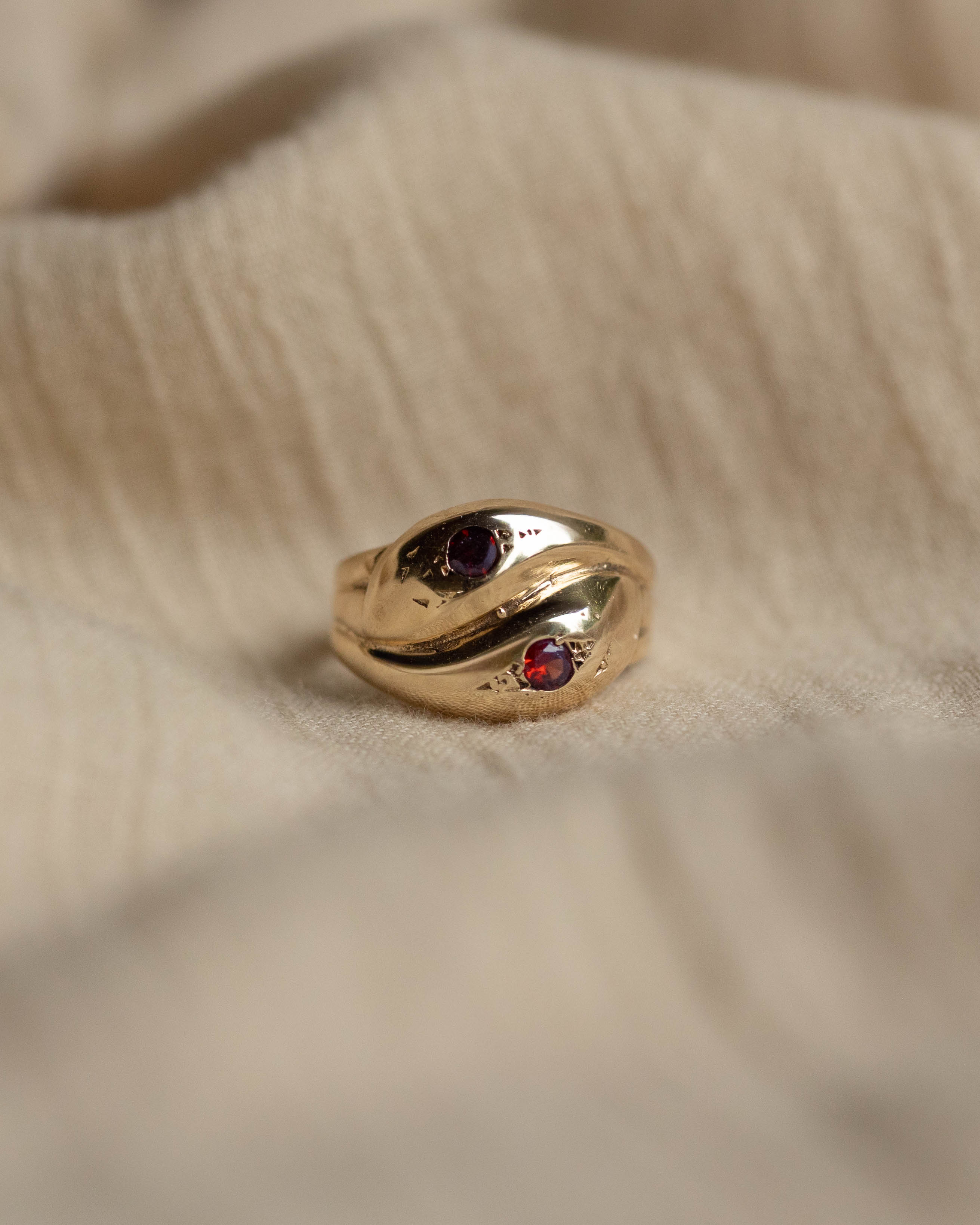Armande 1963 Vintage 9ct Gold Garnet Double Snake Ring