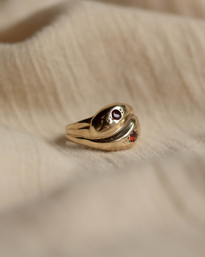 Armande 1963 Vintage 9ct Gold Garnet Double Snake Ring