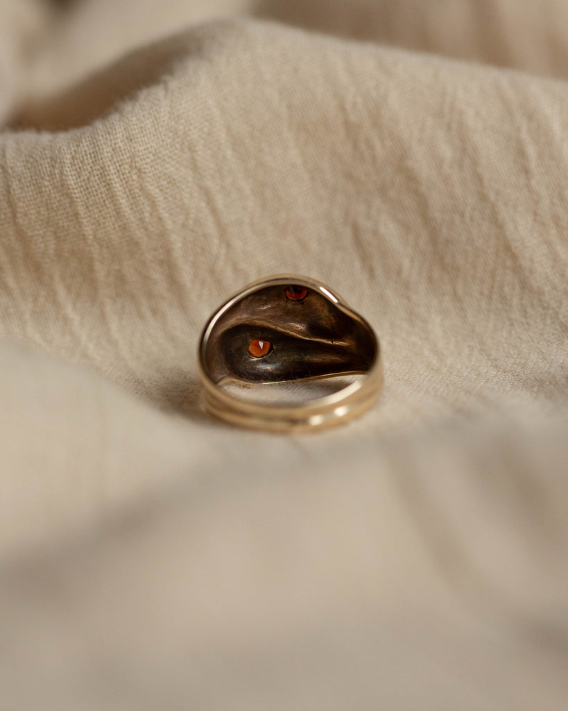 Armande 1963 Vintage 9ct Gold Garnet Double Snake Ring