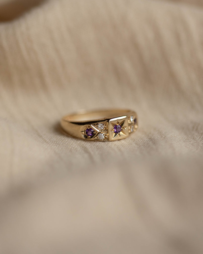 Penelope Vintage 9ct Gold Amethyst & Diamond Seven Stone Ring