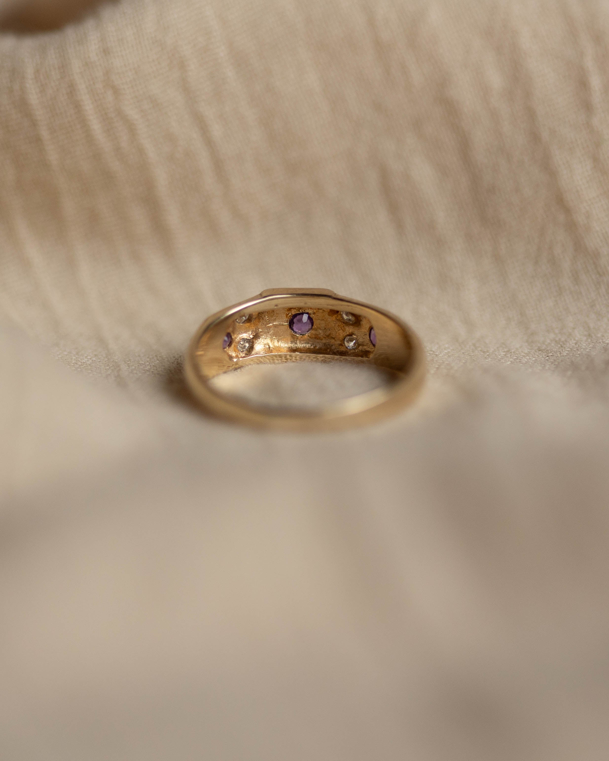 Penelope Vintage 9ct Gold Amethyst & Diamond Seven Stone Ring