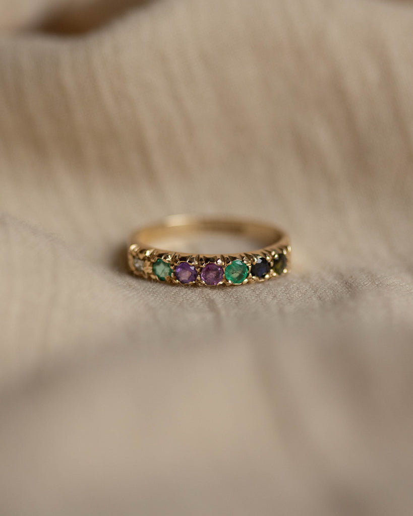 Odette 1989 Vintage 9ct Gold Acrostic Dearest Seven Stone Ring
